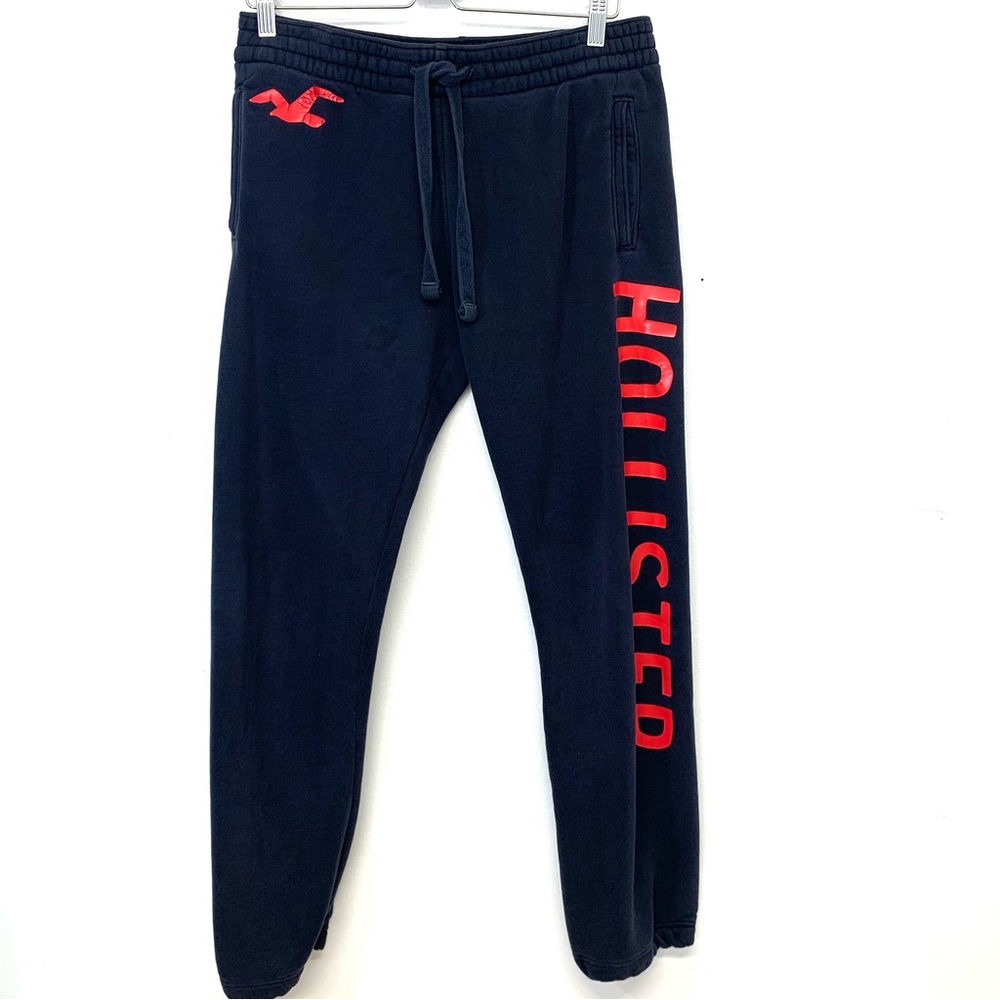 Hollister Mens Sweatpants Y2K Medium Lounge Blue Red Spell Out Pockets Casual - Picture 1 of 12